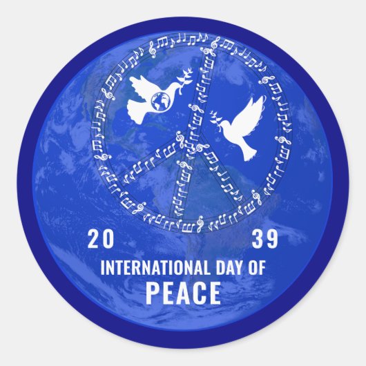 World Peace Dove Peace on Earth DayロゴQRコード ラウンドシール (正面)