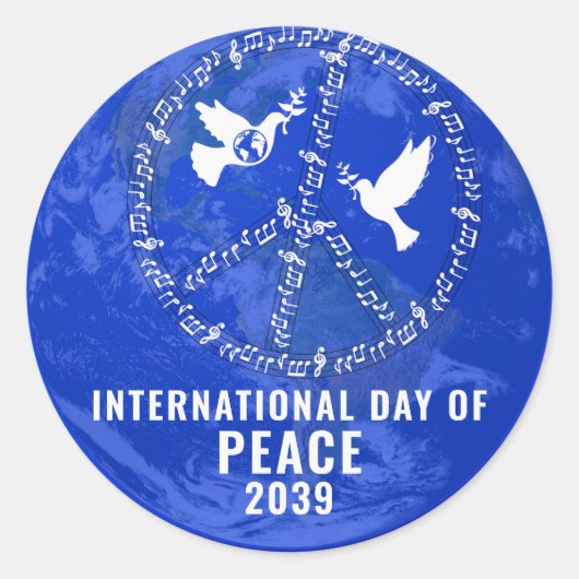World Peace Dove Peace on Earth DayロゴQRコード ラウンドシール (正面)