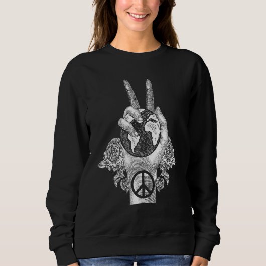 World Peace Earth Day Celebration Peace Sign Hand スウェットシャツ (正面)