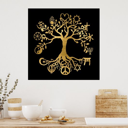 World Peace Tree Gold and Black  Poster ポスター (キッチン)