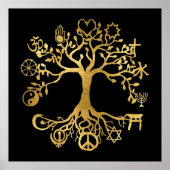 World Peace Tree Gold and Black  Poster ポスター (正面)