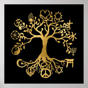 World Peace Tree Gold and Black Poster ポスター