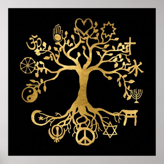 World Peace Tree Gold and Black  Poster ポスター (正面)