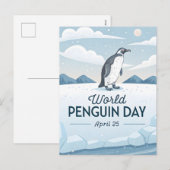 World Penguin Day Winter Nature Illustration シーズンポストカード (正面/裏面)