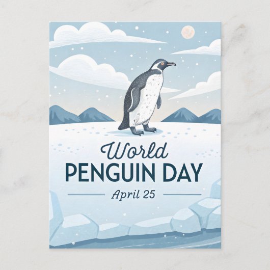 World Penguin Day Winter Nature Illustration ポストカード (正面)
