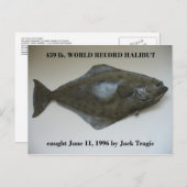 World Record HalibutがAKのオランダ・ハーバーで捕まった ポストカード (正面/裏面)