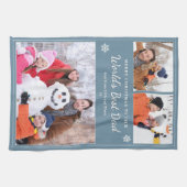World’s Best Dad 3 Photos Christmas Blue キッチンタオル (横)
