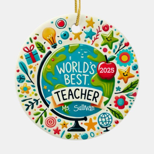 World’s Best Teacher Personalized Holiday Ornament セラミックオーナメント (正面)