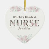 World’s Kindest Nurse Floral Christmas セラミックオーナメント (正面)