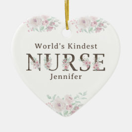 World’s Kindest  Nurse Floral Christmas セラミックオーナメント