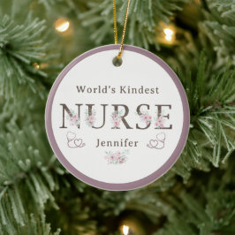World’s Kindest  Nurse Floral Christmas セラミックオーナメント