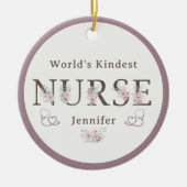 World’s Kindest Nurse Floral Christmas セラミックオーナメント (正面)
