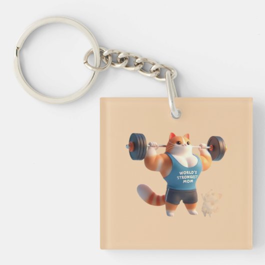 World’s Strongest Mom Cat Keychain キーホルダー (正面)