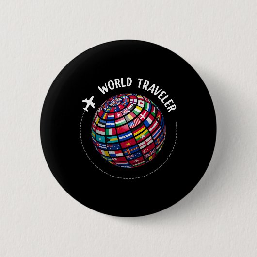 World Traveler Map, World Flags Traveler, Countrie 缶バッジ (正面)