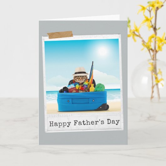 World Traveller Cat Happy Father's Day Card カード (黄色い花)
