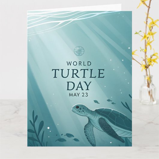 World Turtle Day Underwater Sea Turtle Art カード (黄色い花)