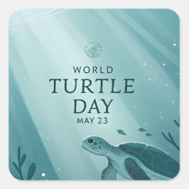 World Turtle Day Underwater Sea Turtle Art スクエアシール