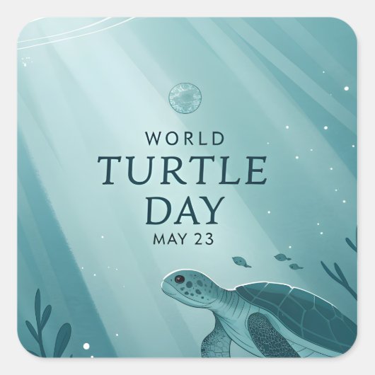 World Turtle Day Underwater Sea Turtle Art スクエアシール (正面)
