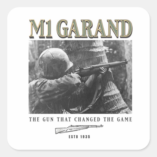 World War 2 Weapon M1 Garand Rifle スクエアシール (正面)