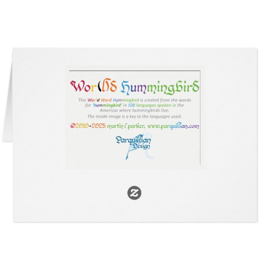 World Word Hummingbirdカード (裏面横)