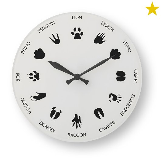Worldly Animal Tracks Footprints Identification ラージ壁時計