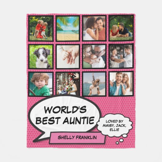 World's 最高の叔母, Auntie 12フォト漫画ピンクおもしろい フリースブランケット (正面)