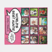 World's 最高の叔母, Auntie 12フォト漫画ピンクおもしろい フリースブランケット (正面(横))