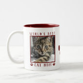 World's 最高の Cat Mom写真名Paw Prints Maroon ツートーンマグカップ (左)