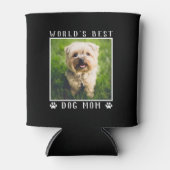 World's 最高の Dog Mom Paw Prints Photo on Black 缶クーラー (正面)