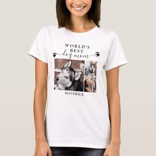 Worlds 最高の Dog Mom Paw Prints Script 3写真 Tシャツ (正面)