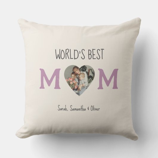 World's 最高の Mom -ハート写真とカスタム文字 | クッション (正面)