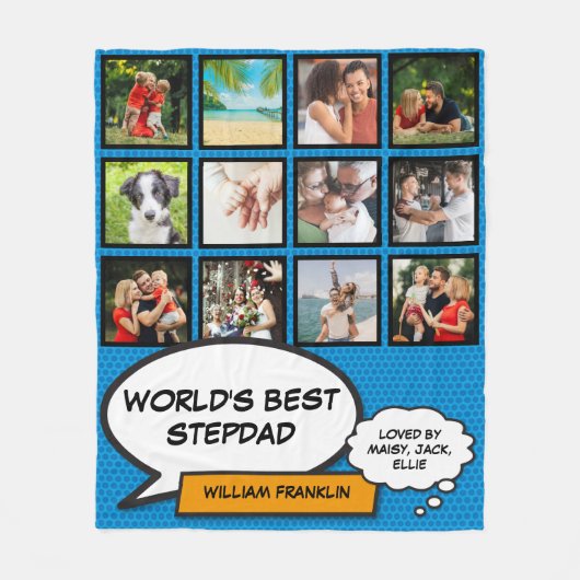 World's 最高の Stepfapher, Stepdad 12 Photoおもしろいブルー フリースブランケット (正面)
