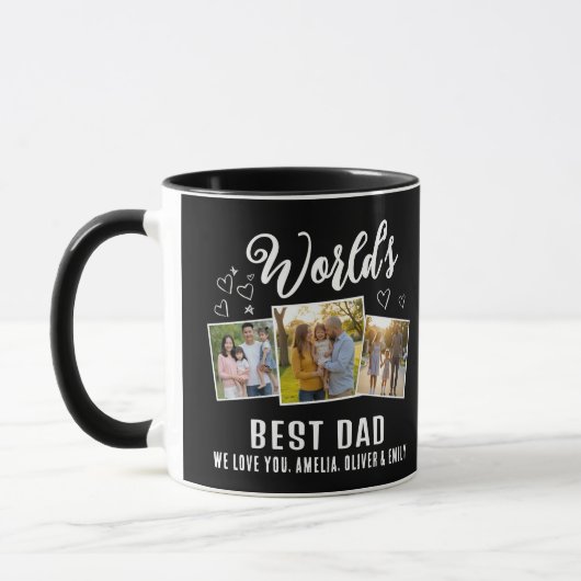 World's Best Dad Custom 3 Photo Collage マグカップ (左)