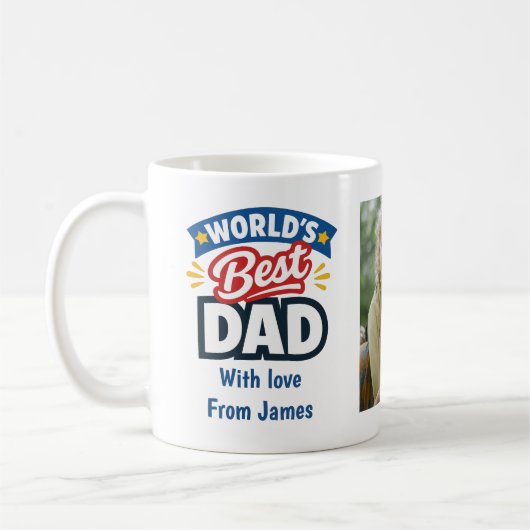World's Best Dad Name and Photos コーヒーマグカップ (左)