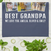 World's Best Grandpa Custom 3 Photo Collage キッチンタオル (折り畳み)