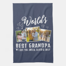 World's Best Grandpa Custom 3 Photo Collage キッチンタオル