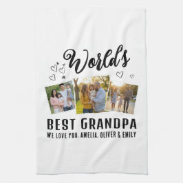 World's Best Grandpa Custom 3 Photo Collage キッチンタオル