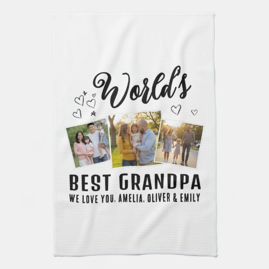 World's Best Grandpa Custom 3 Photo Collage キッチンタオル (縦)