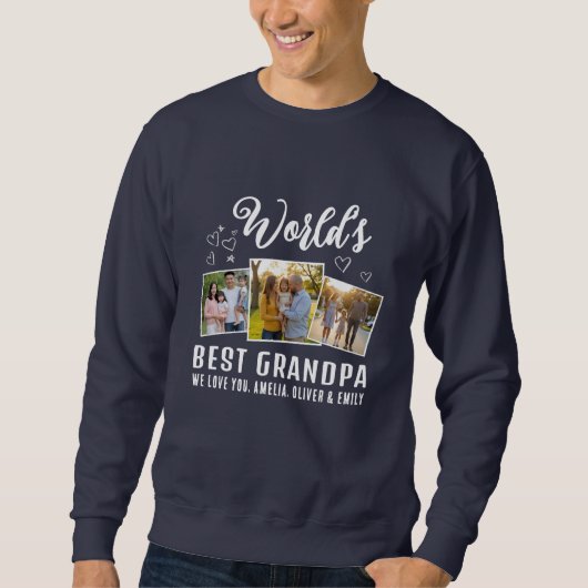 World's Best Grandpa Custom 3 Photo Collage スウェットシャツ (正面)