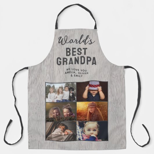 World's Best Grandpa Wood 6 Photo Collage エプロン (正面)