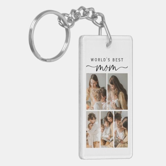 World's Best Mom Photo Collage Script Keepsake キーホルダー (正面左)