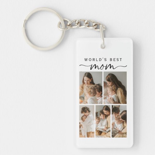 World's Best Mom Photo Collage Script Keepsake キーホルダー (正面)