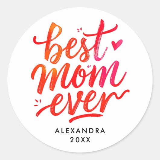 World's Best Mom Red And White Calligraphy Script ラウンドシール (正面)