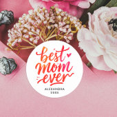 World's Best Mom Red And White Calligraphy Script ラウンドシール
