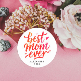 World's Best Mom Red And White Calligraphy Script ラウンドシール