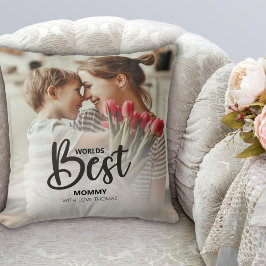 Worlds Best Mommy Photo with White Writing クッション