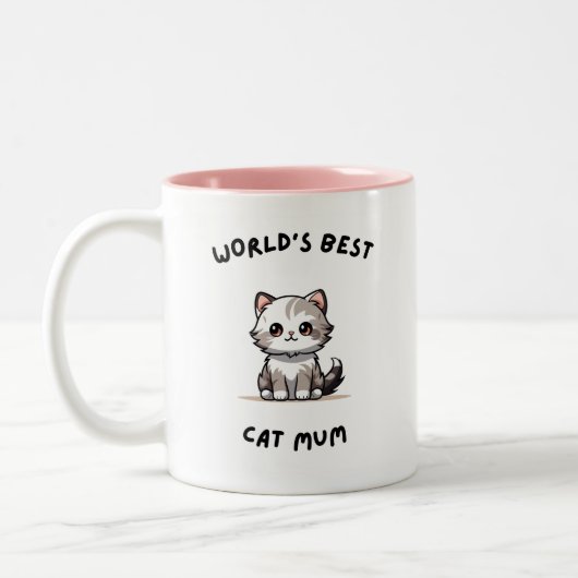 World's best mum- cat lovers gift ツートーンマグカップ (左)