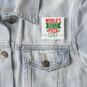World's Best Pizza  Chef   -  red white green 缶バッジ