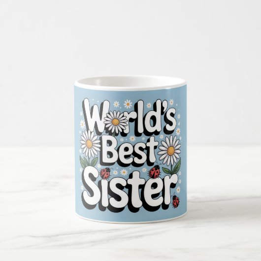 World's Best Sister Graphic: Retro Daisy & Ladybug コーヒーマグカップ (中央)
