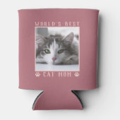 World's Cat 最高の Mom Pawプリント写真バラ金ゴールド 缶クーラー (正面)